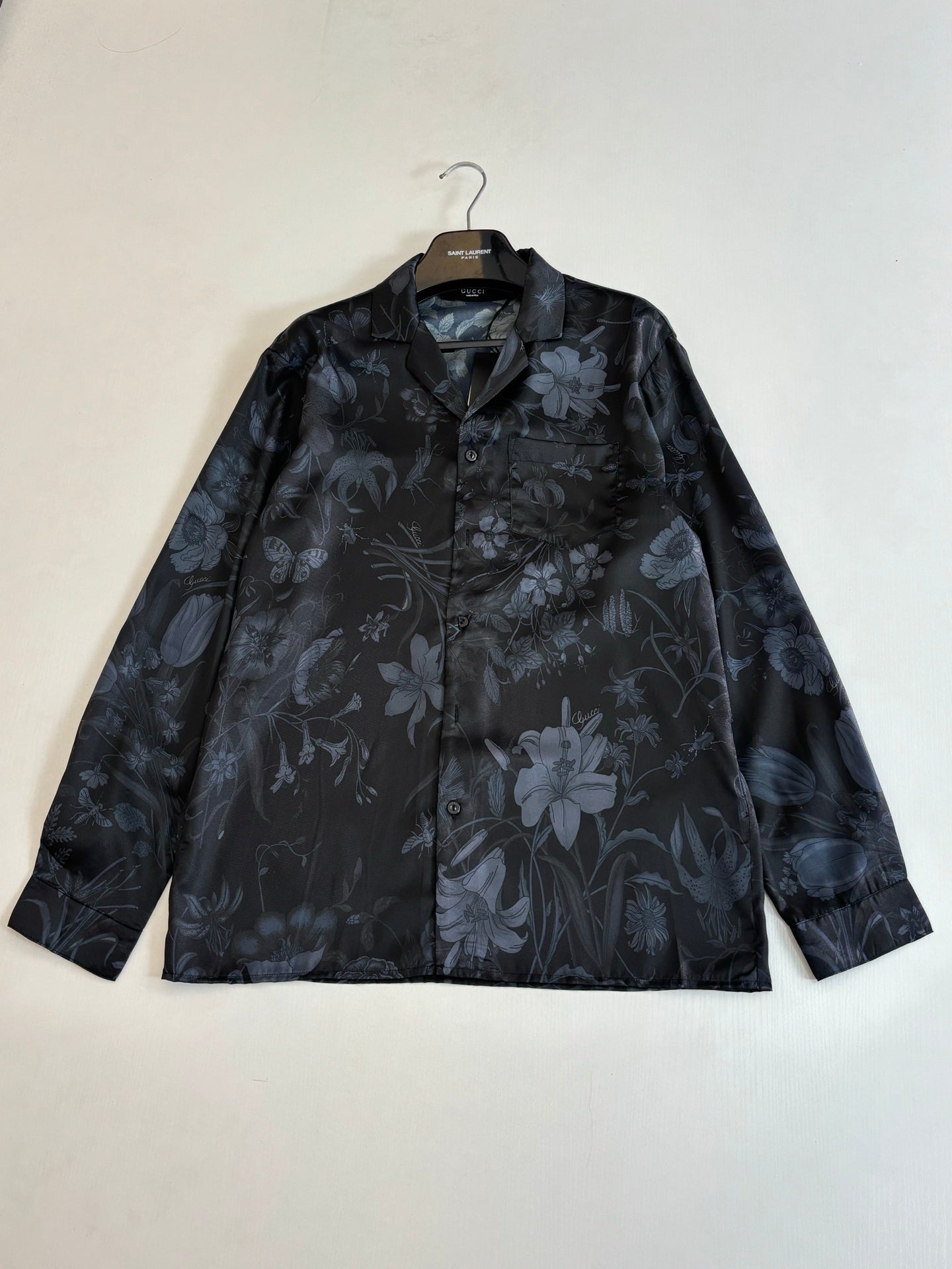 260428 New high-quality butterfly flower-printed satin long-sleeved shirt