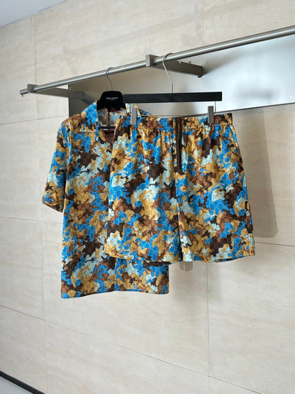 260428 New high-quality color-matched full-print short pants set