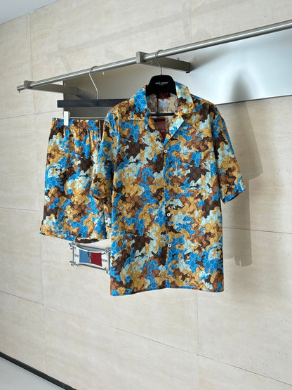 260428 New high-quality color-matched full-print short-sleeved shirt set