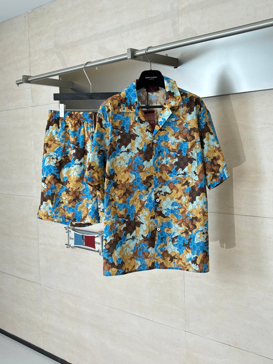 260428 New high-quality color-matched full-print short-sleeved shirt set