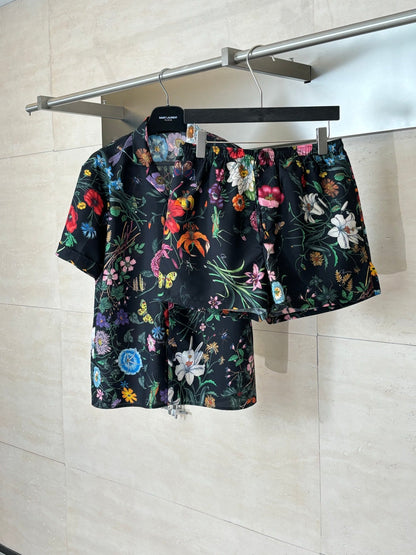 260428 New high-quality floral-printed satin short set with full prints