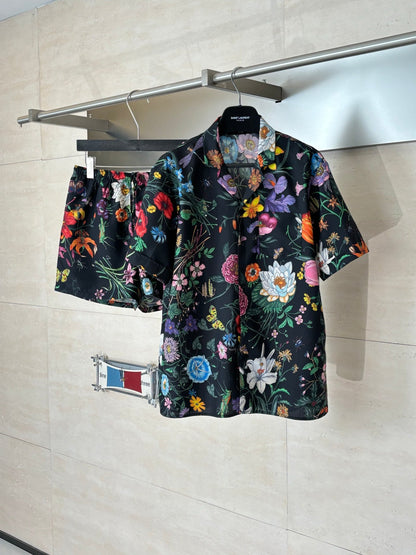260428 New high-quality floral-printed chiffon short-sleeved shirt set with full printing