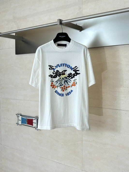 260428New high-quality volcanic embroidery knitted short-sleeved T-shirt