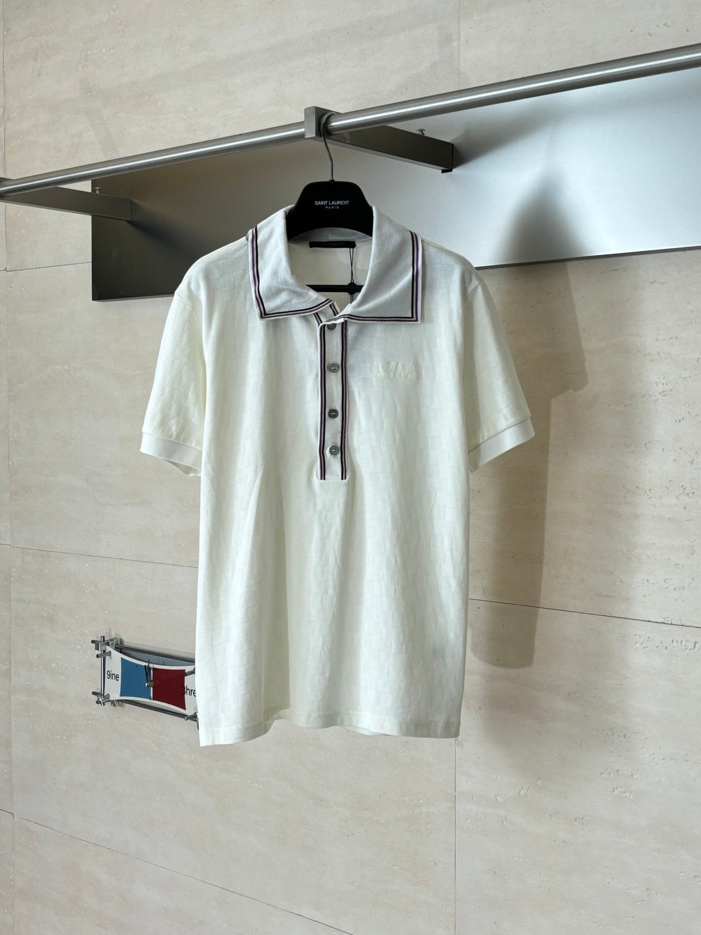 260428 New high-quality embroidered letter logo striped plaid polo shirt with jacquard fabric