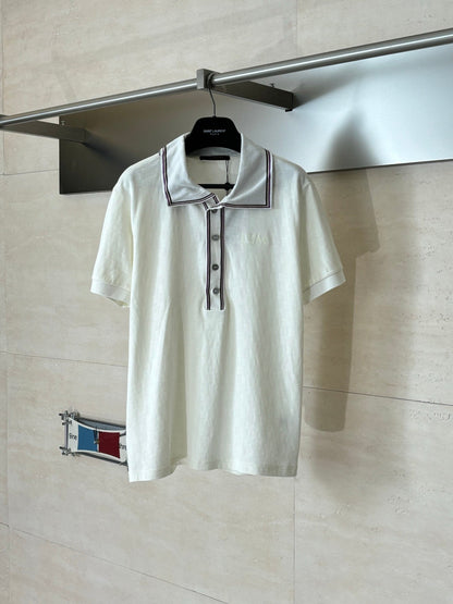 260428 New high-quality embroidered letter logo striped plaid polo shirt with jacquard fabric