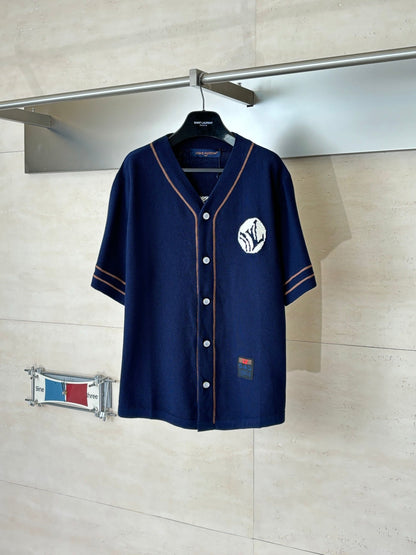 260428 New high-quality embroidered knitted baseball short-sleeved shirt