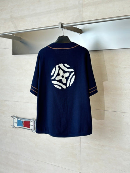 260428 New high-quality embroidered knitted baseball short-sleeved shirt