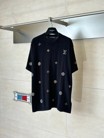 260428 New high-quality floral-patterned embroidered diamond T-shirt