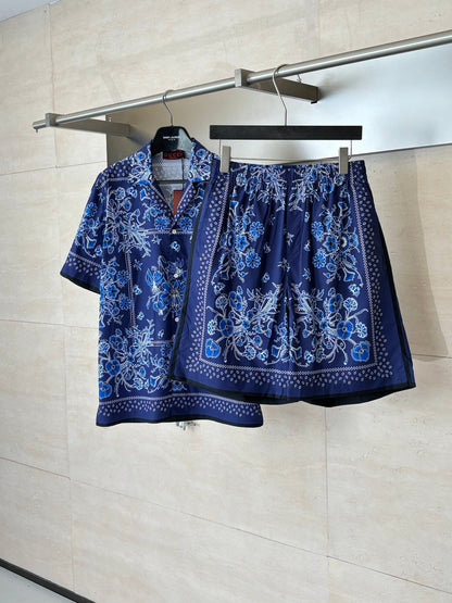 260428 New high-quality floral Cuban-style full-print short pants set
