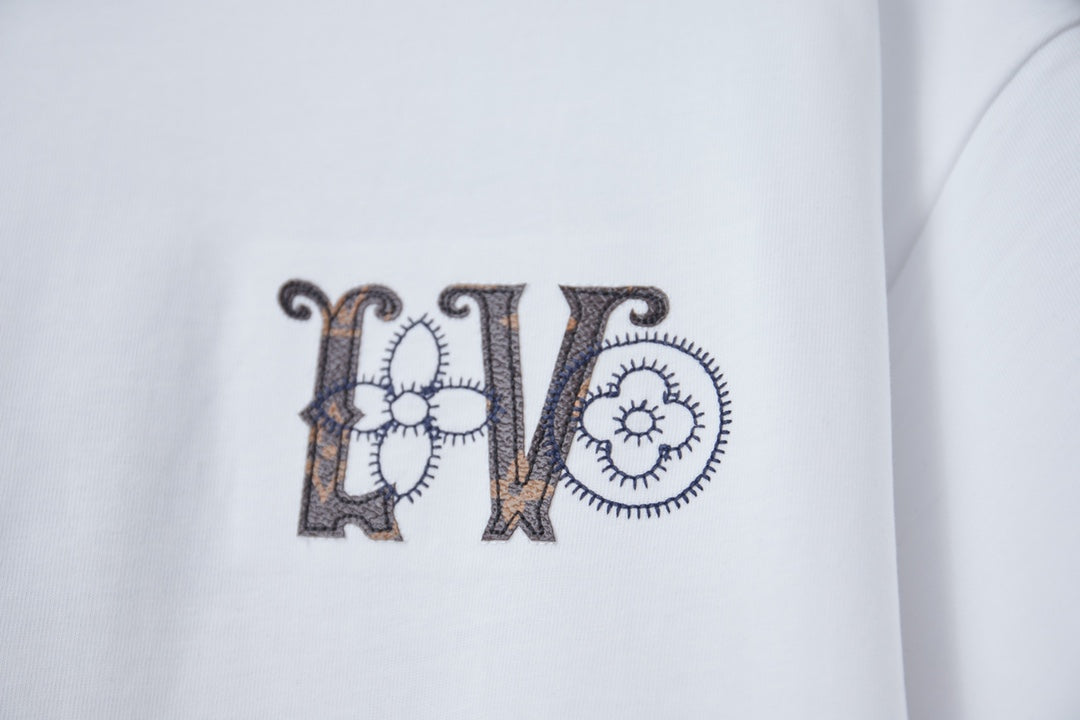 260428 New high-quality leather-stitched embroidered heavy-duty T-shirt