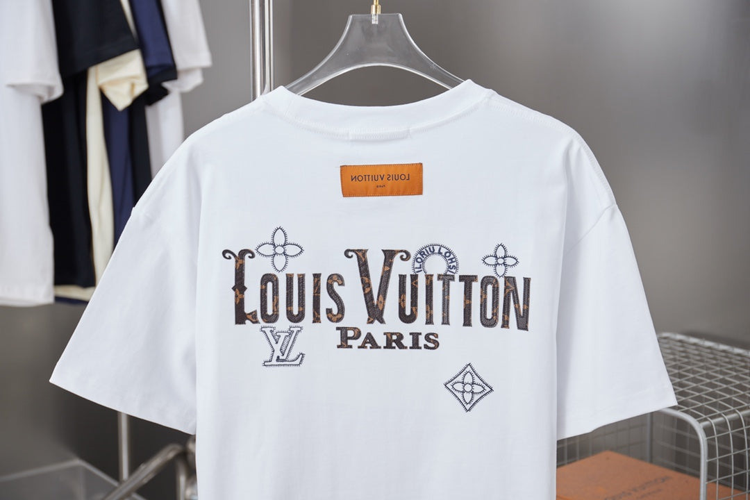 260428 New high-quality leather-stitched embroidered heavy-duty T-shirt
