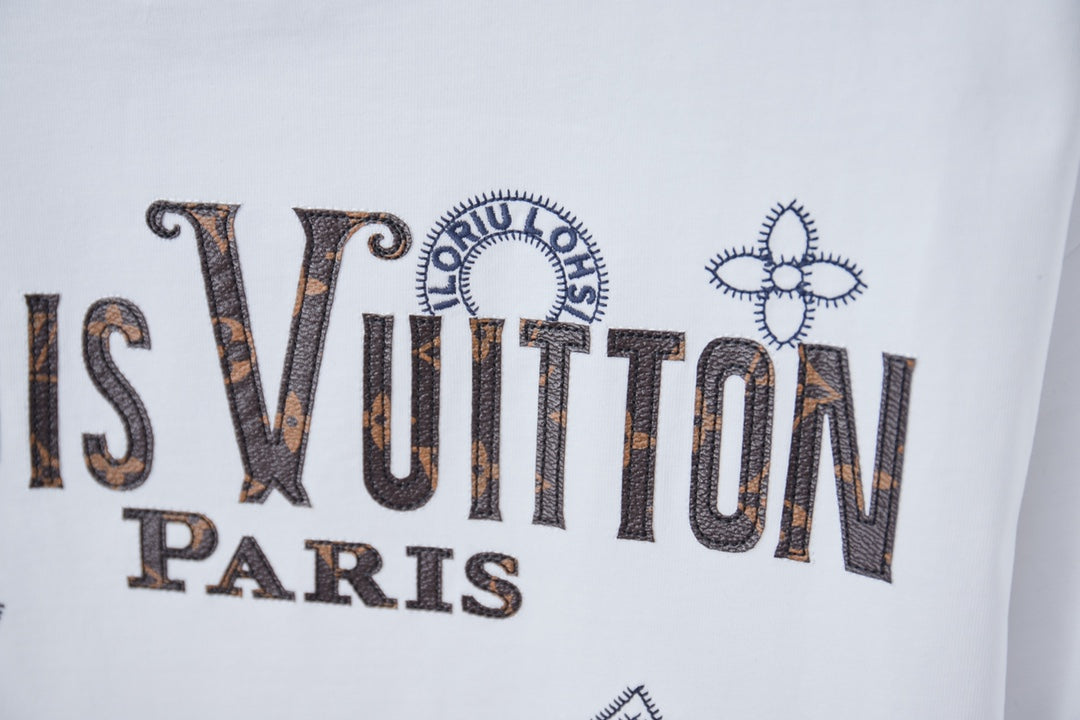 260428 New high-quality leather-stitched embroidered heavy-duty T-shirt