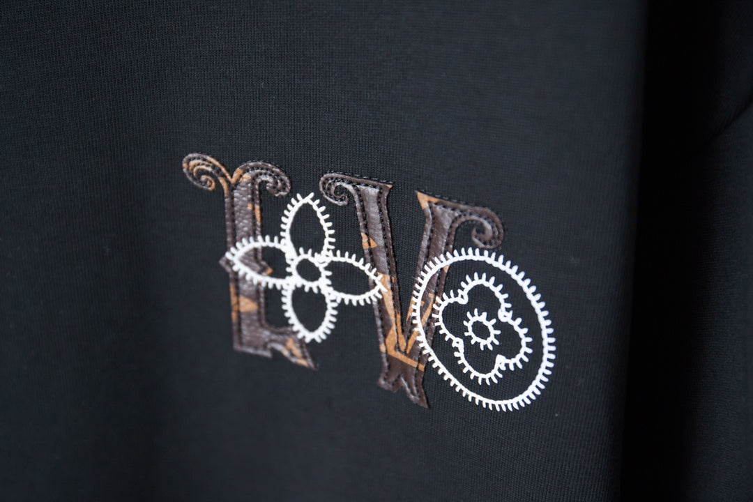 260428 New high-quality leather-stitched embroidered heavy-duty T-shirt