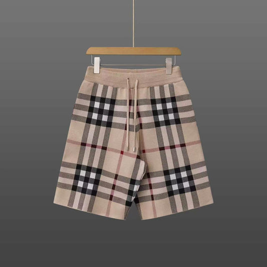 260506 New high-quality jacquard wool-spun cotton yarn checked woolen short pants