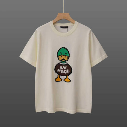 260506 New high-quality T-shirt featuring a duck pattern on the chest, made of a blend of wool and cotton yarn with a jacquard weave.