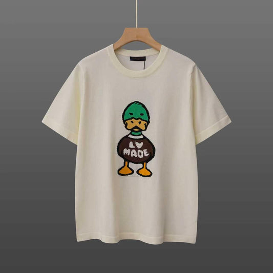 260506 New high-quality T-shirt featuring a duck pattern on the chest, made of a blend of wool and cotton yarn with a jacquard weave.