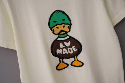260506 New high-quality T-shirt featuring a duck pattern on the chest, made of a blend of wool and cotton yarn with a jacquard weave.