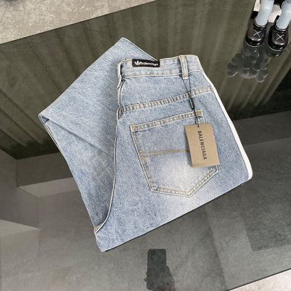 260506 New heavy-duty stitched striped wide-leg jeans