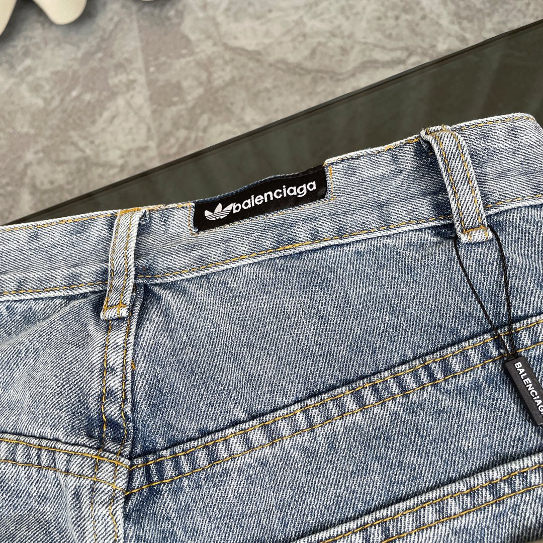 260506 New heavy-duty stitched striped wide-leg jeans