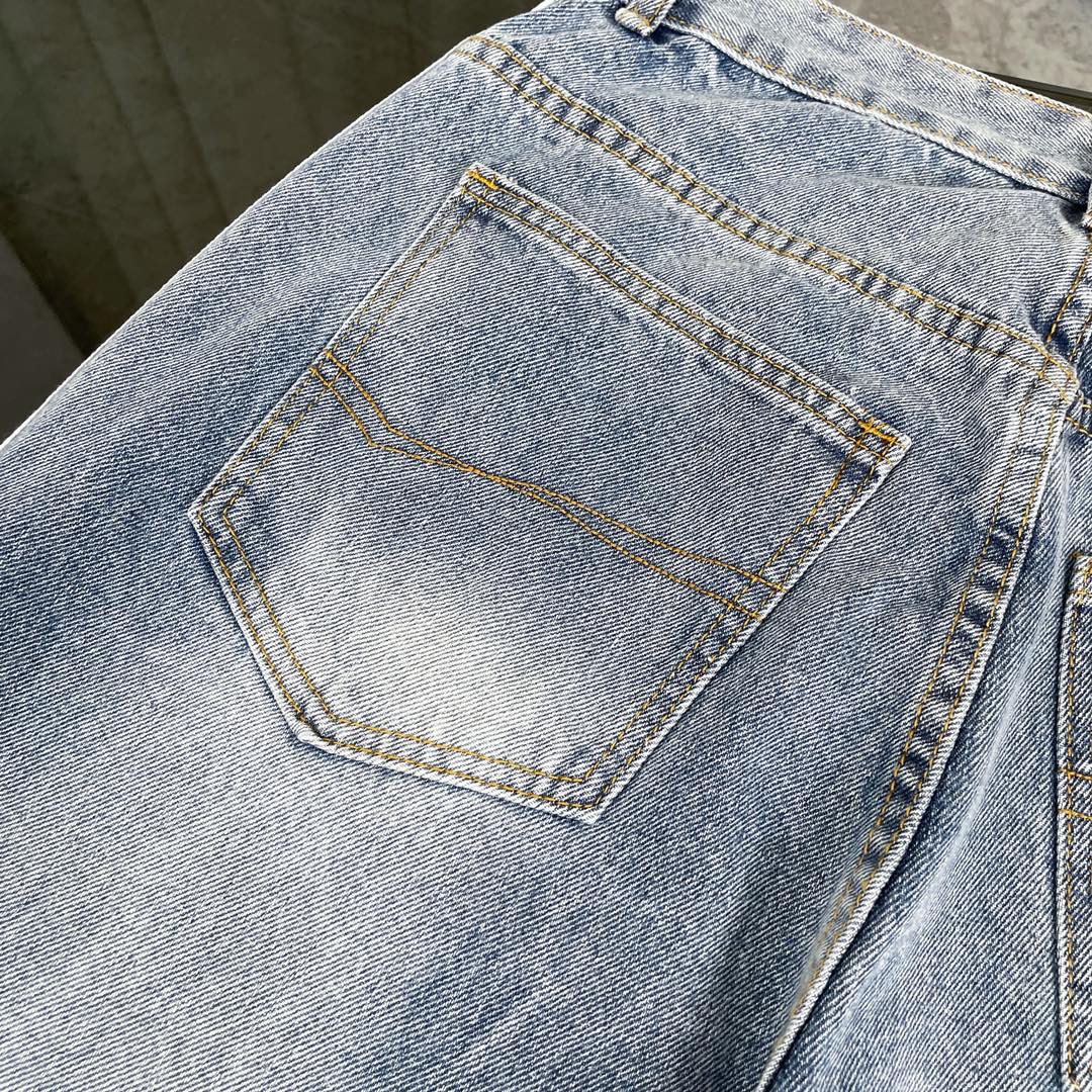 260506 New heavy-duty stitched striped wide-leg jeans