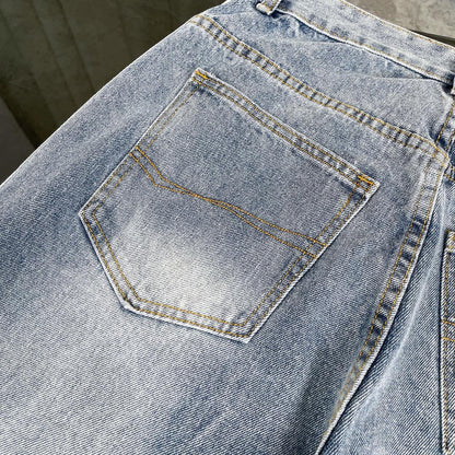 260506 New heavy-duty stitched striped wide-leg jeans