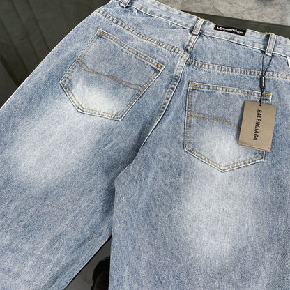 260506 New heavy-duty stitched striped wide-leg jeans