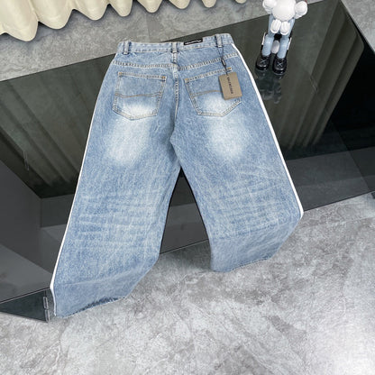 260506 New heavy-duty stitched striped wide-leg jeans