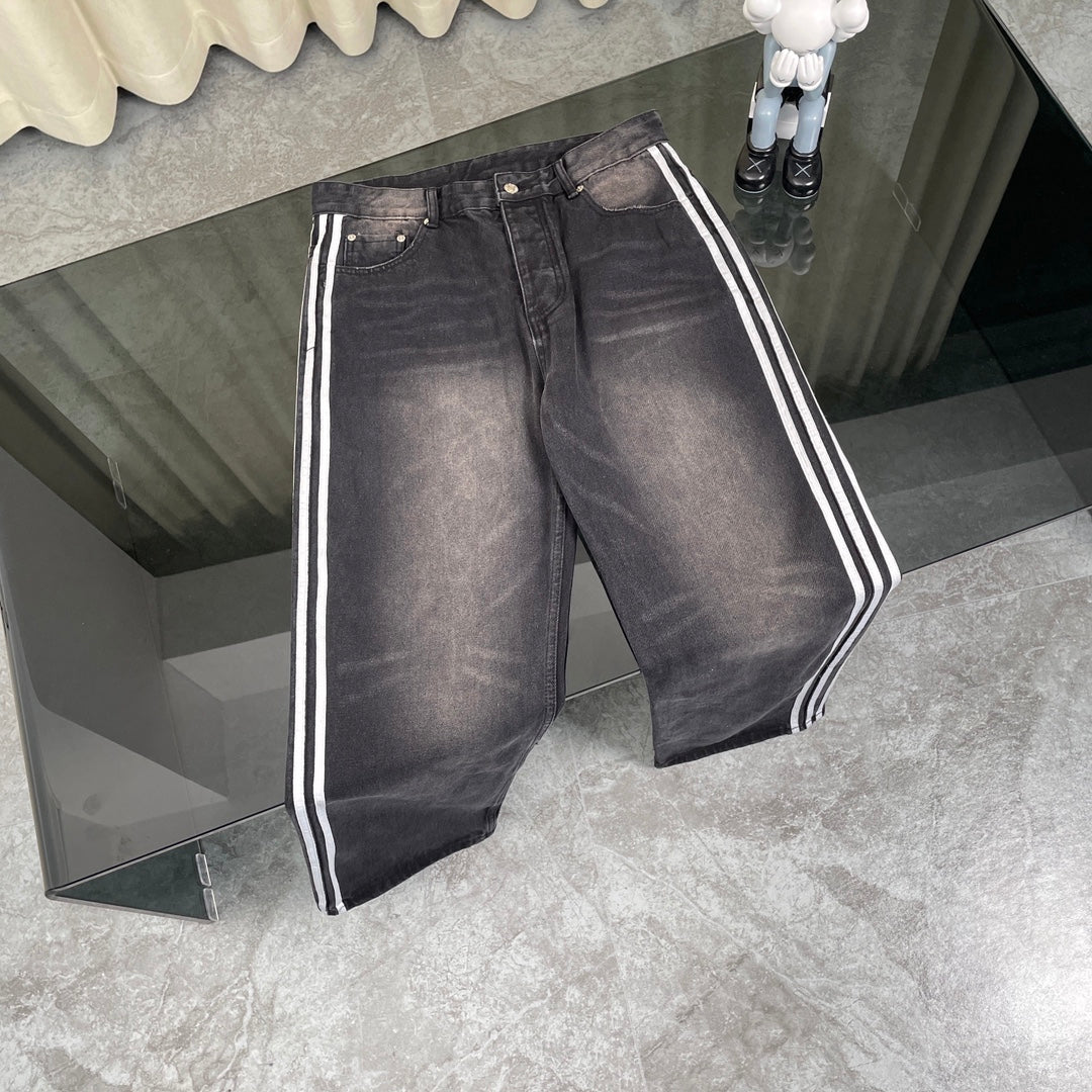 260506 New heavy-duty stitched striped wide-leg jeans
