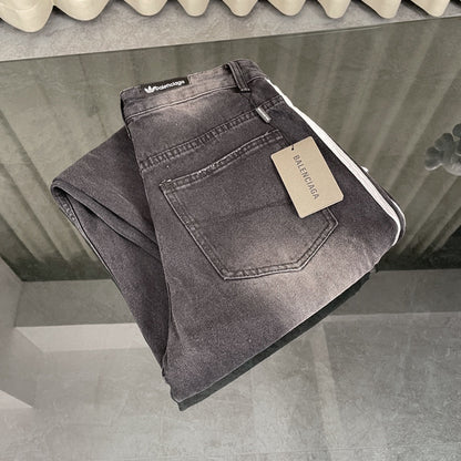 260506 New heavy-duty stitched striped wide-leg jeans