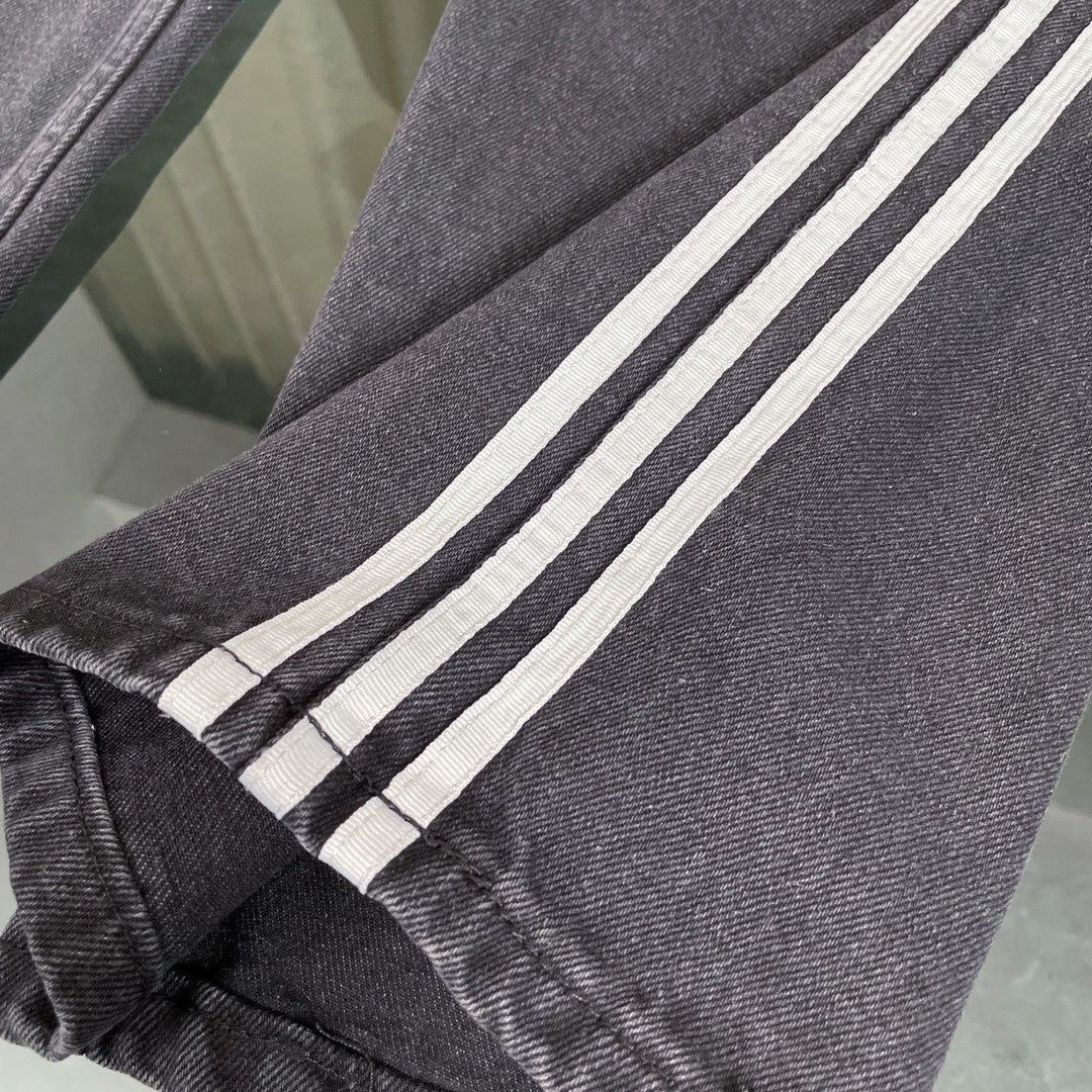 260506 New heavy-duty stitched striped wide-leg jeans