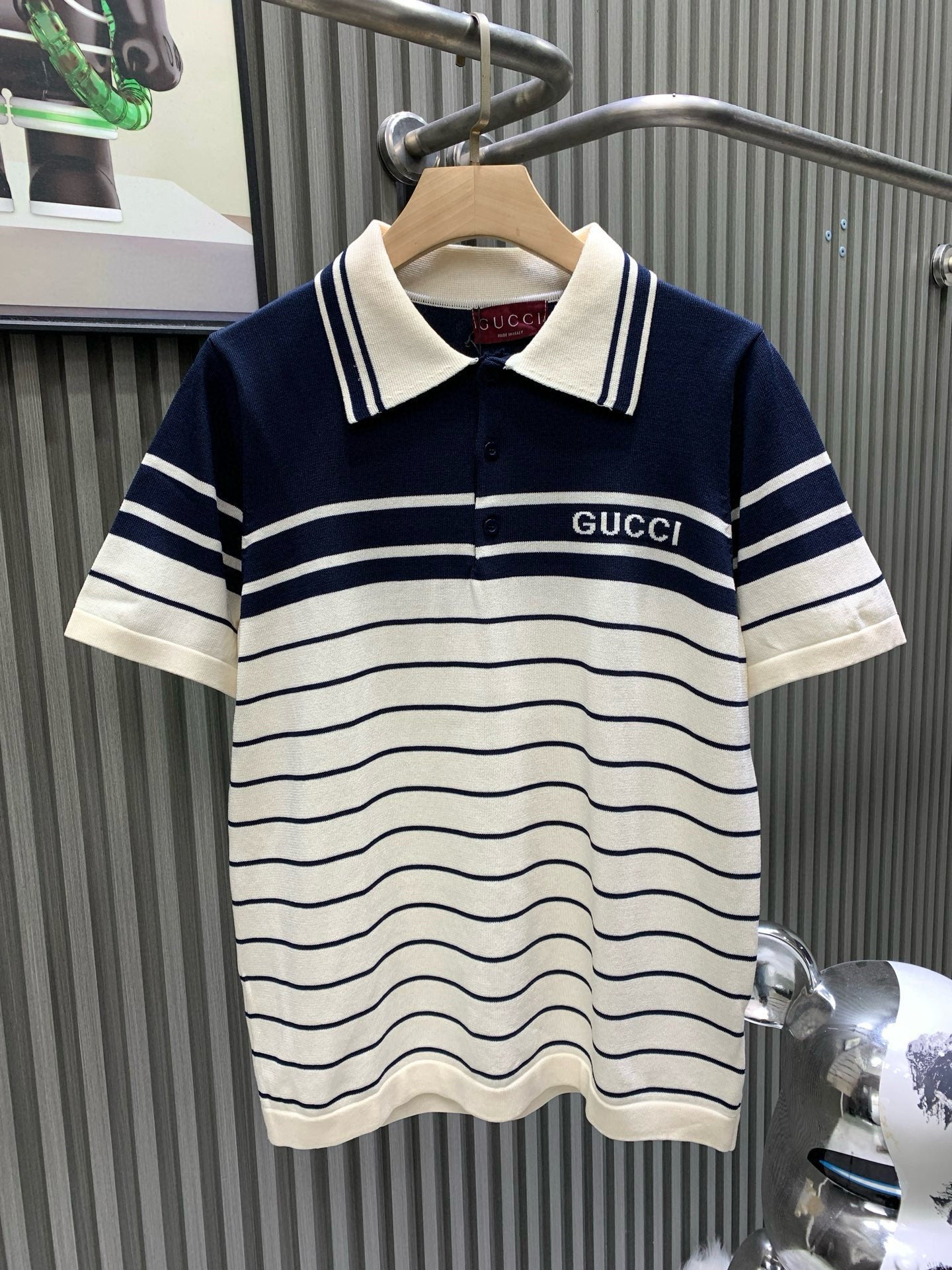 260506 New high-quality striped contrast knit polo shirt
