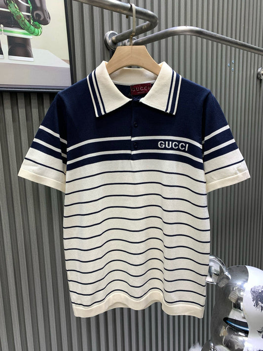 260506 New high-quality striped contrast knit polo shirt