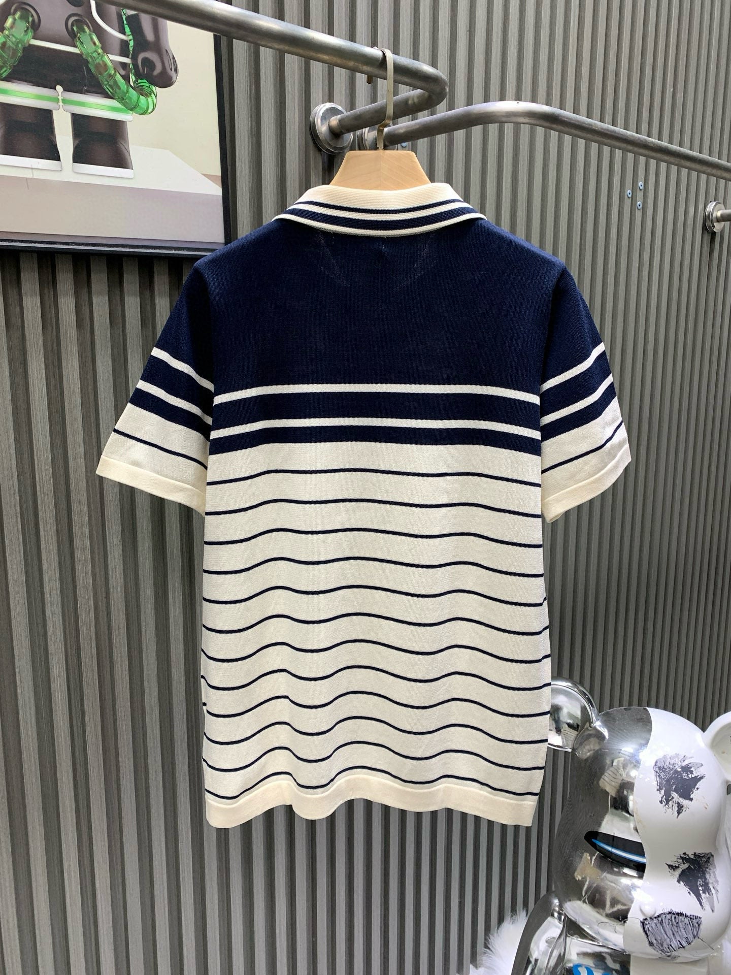 260506 New high-quality striped contrast knit polo shirt
