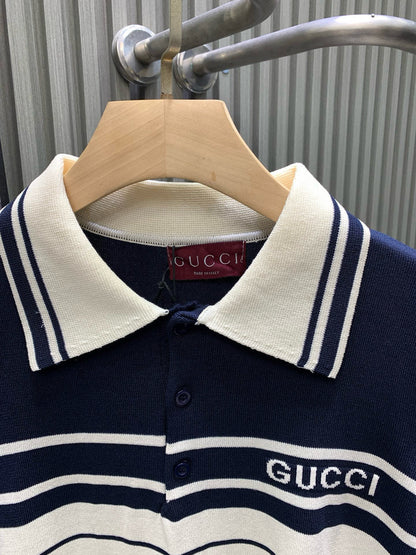 260506 New high-quality striped contrast knit polo shirt