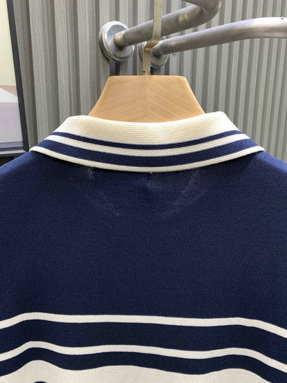 260506 New high-quality striped contrast knit polo shirt
