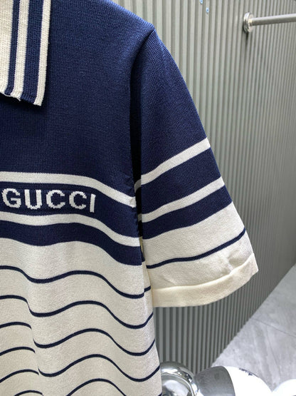 260506 New high-quality striped contrast knit polo shirt