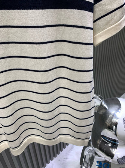 260506 New high-quality striped contrast knit polo shirt