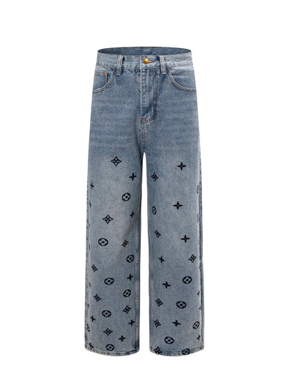 260506 New high-quality hand-woven denim trousers with full-printed letters