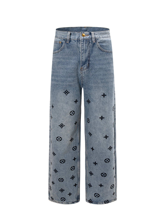 260506 New high-quality hand-woven denim trousers with full-printed letters