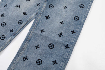 260506 New high-quality hand-woven denim trousers with full-printed letters