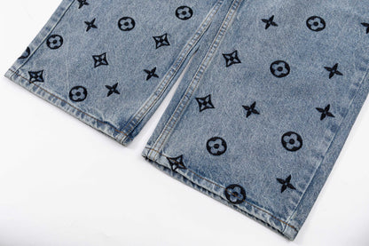 260506 New high-quality hand-woven denim trousers with full-printed letters
