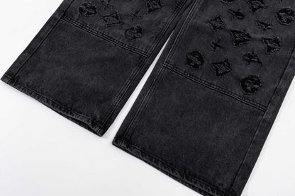 260506 New high-quality hand-woven denim trousers with full-printed letters