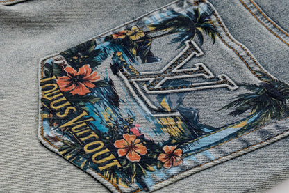260506 New high-quality perfect blue water-washed custom-made denim shorts