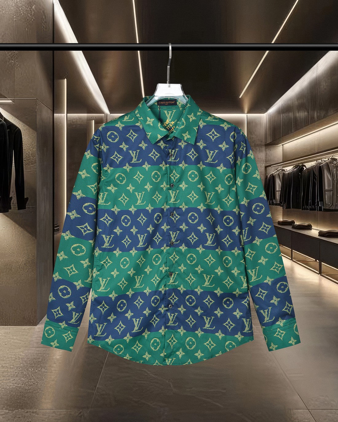 260506 New high-quality full-print contrasting stripe long-sleeved shirt