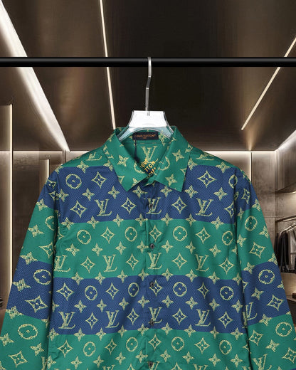 260506 New high-quality full-print contrasting stripe long-sleeved shirt