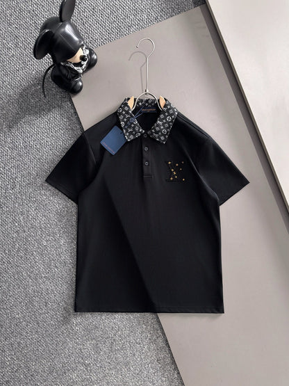 260511 New high-quality embroidered neckline jacquard patchwork design Polo shirt