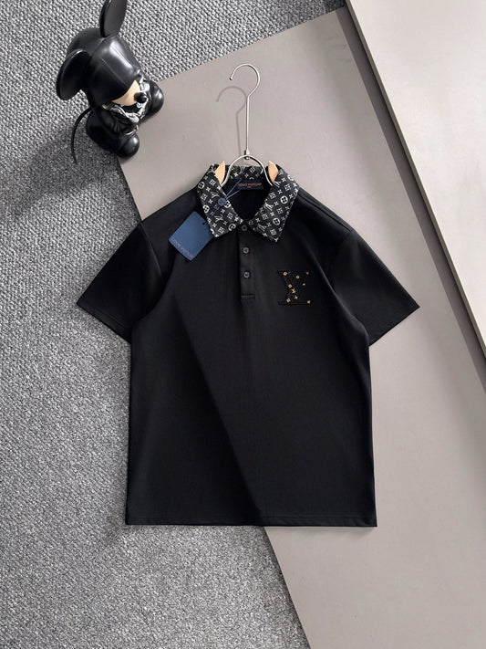 260511 New high-quality embroidered neckline jacquard patchwork design Polo shirt