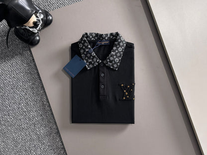 260511 New high-quality embroidered neckline jacquard patchwork design Polo shirt