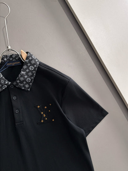 260511 New high-quality embroidered neckline jacquard patchwork design Polo shirt