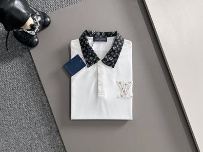 260511 New high-quality embroidered neckline jacquard patchwork design Polo shirt